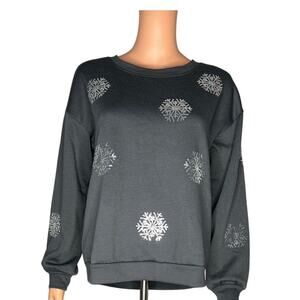 NWT Mesh+Love Charcoal gray pullover Christmas sweatshirt w/glittery snowflakes
